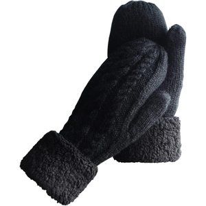 Women's Winter Gloves Warm Lining - Cozy Wool Knit Thick Gloves Mittens-Black